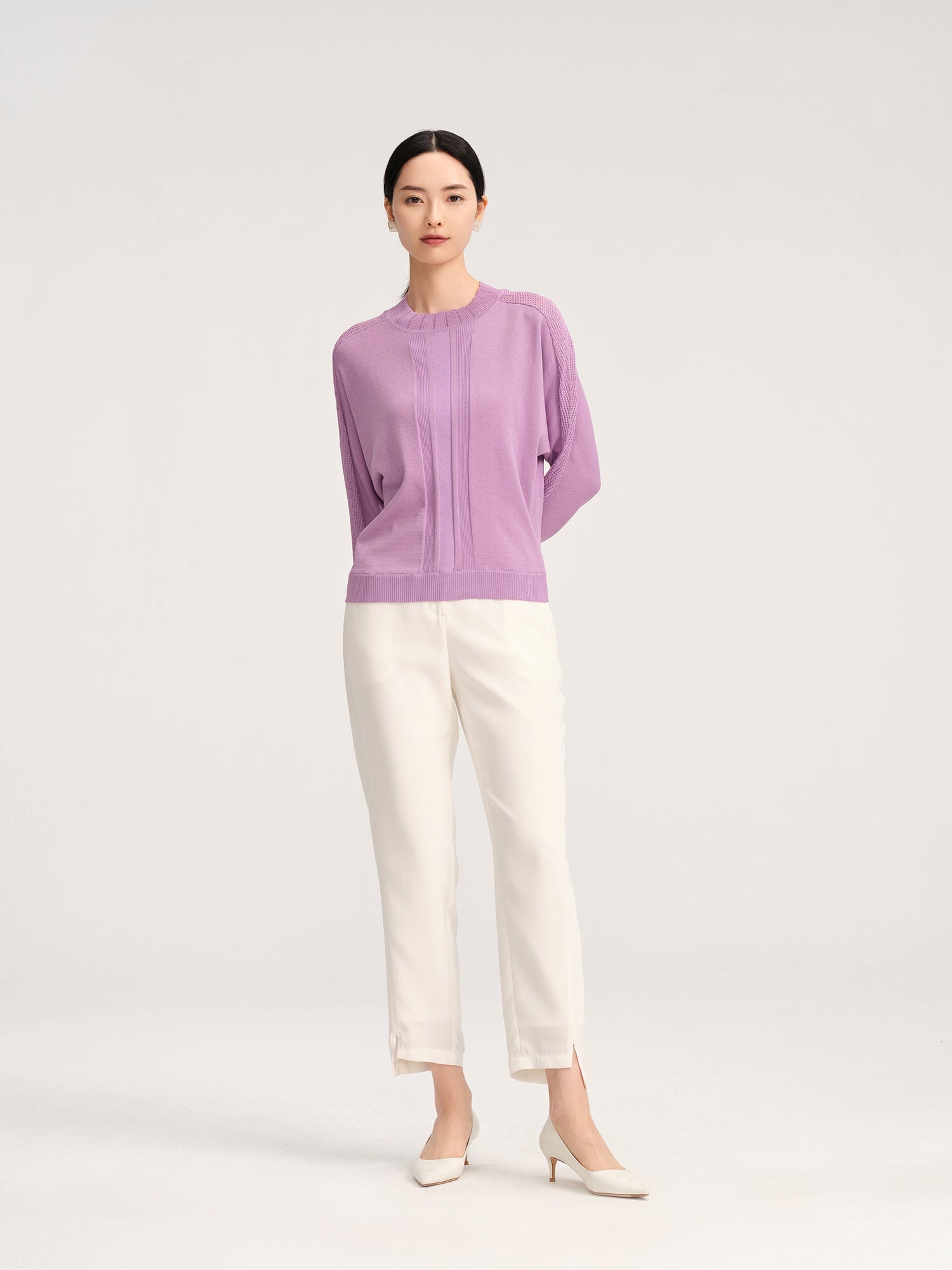 Elegant Crewneck Knit Sweater | Purple