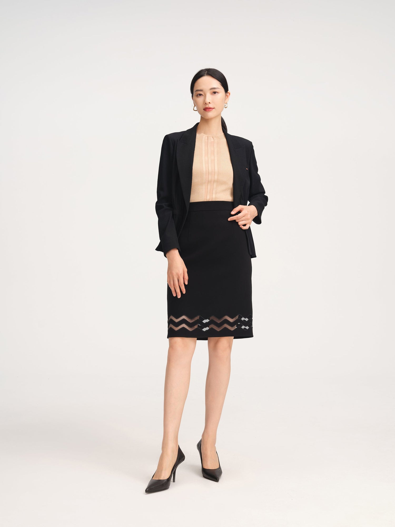 Triacetate Midi Skirt | Black