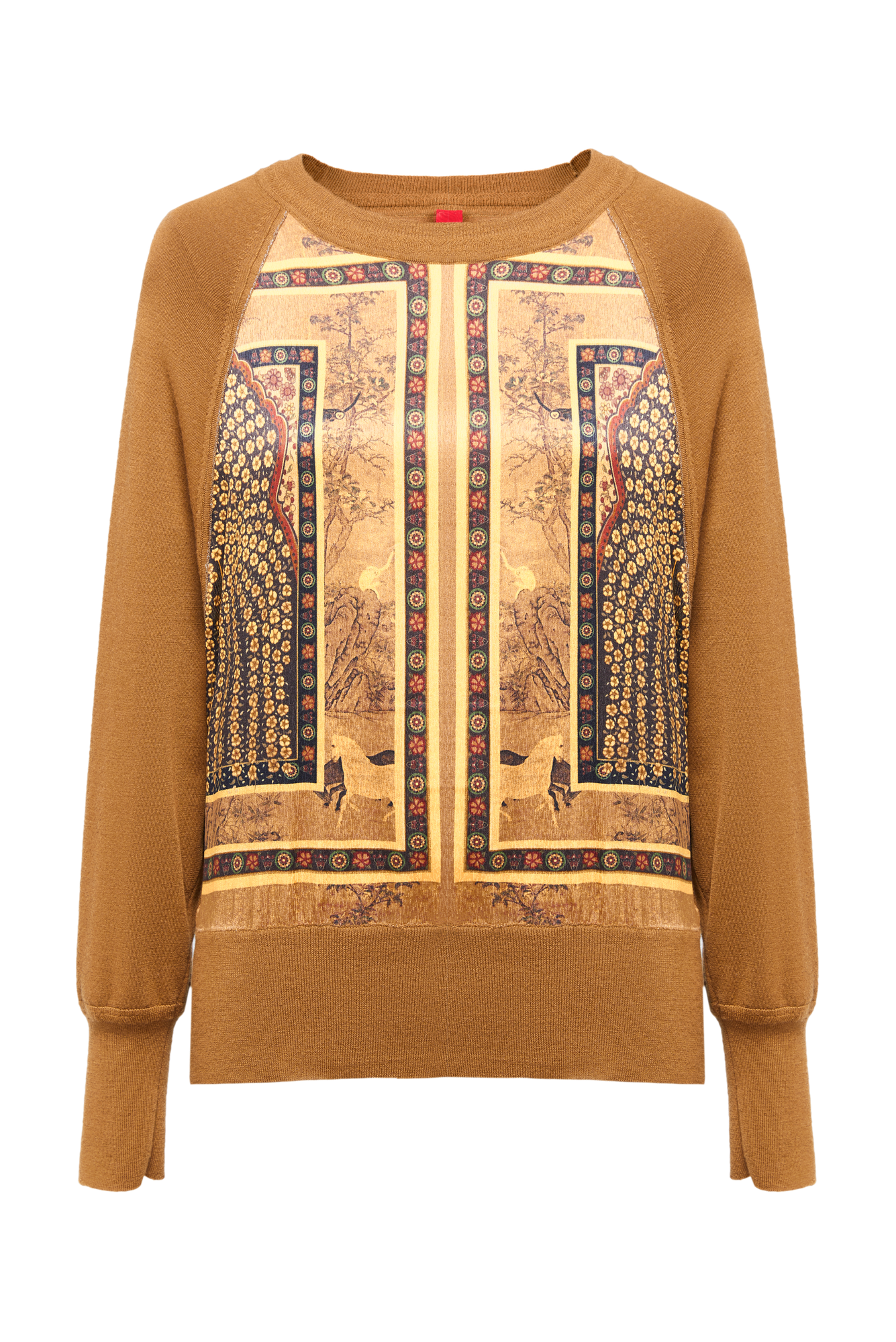 Spliced Printed Knit Top | Camel
