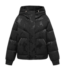 Goose Down Mulberry Silk Jacquard Warm Jacket | Black