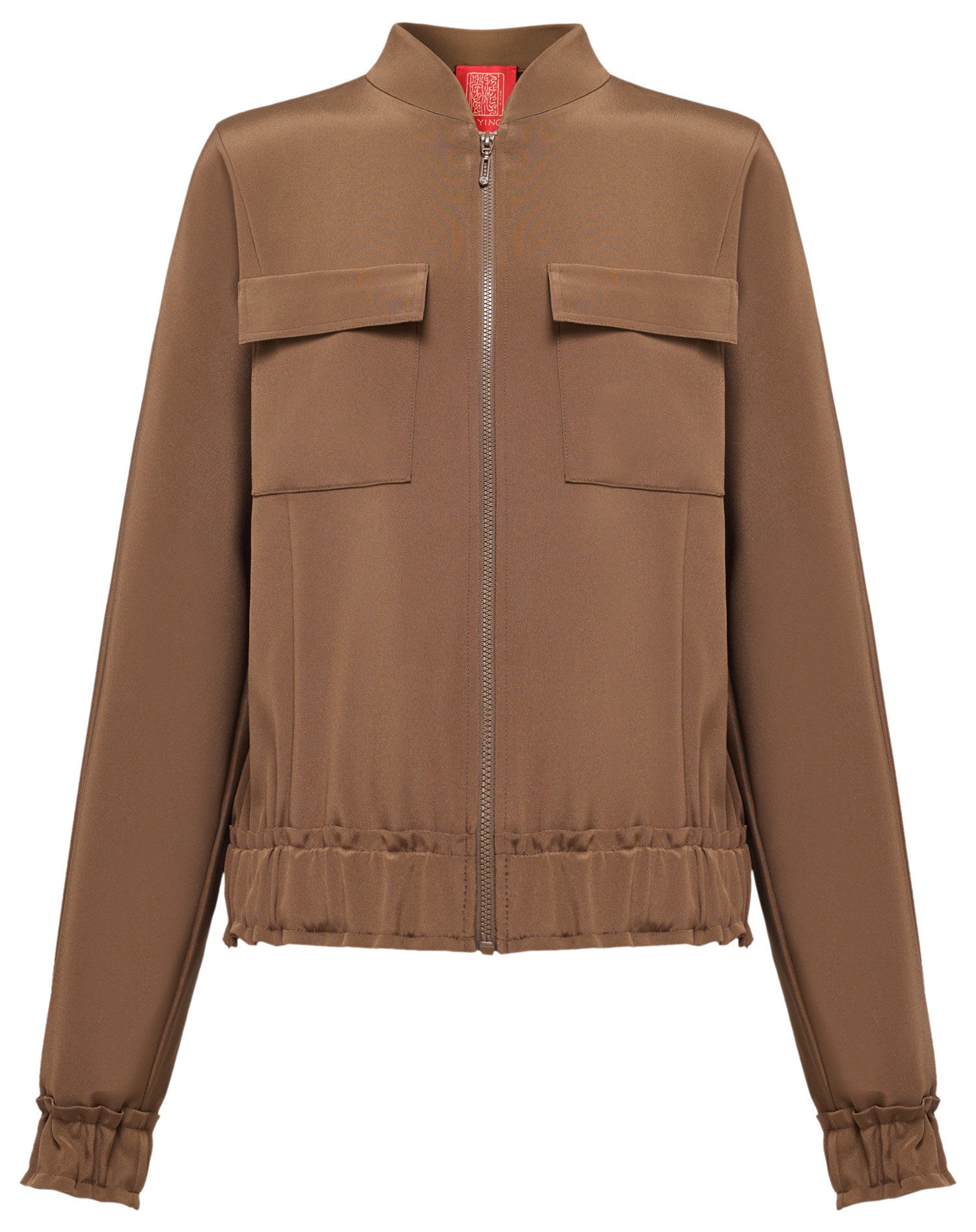 Silk Stand Collar Jacket | Brown