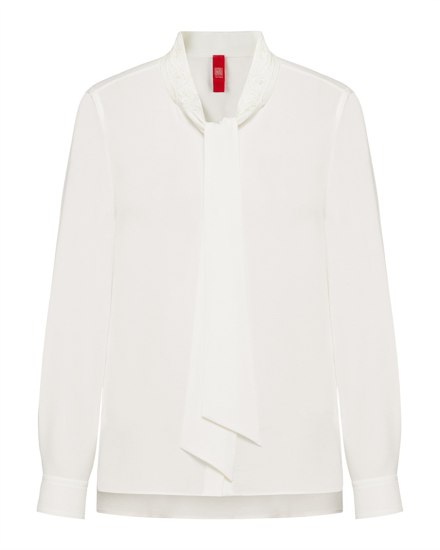 Silk Ribbon Embroidery Collar Shirt | White