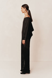 Mono Off Shoulder Fringe Dress | Black