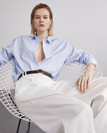 Another Tomorrow Oversized Men's Shirt in Blue Stripe – Cotton