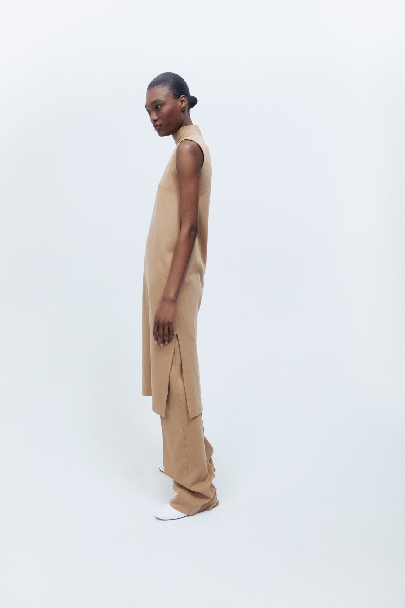 Another Tomorrow Luxe Seamed Dress in Hazelnut – Cotton Women's Dress