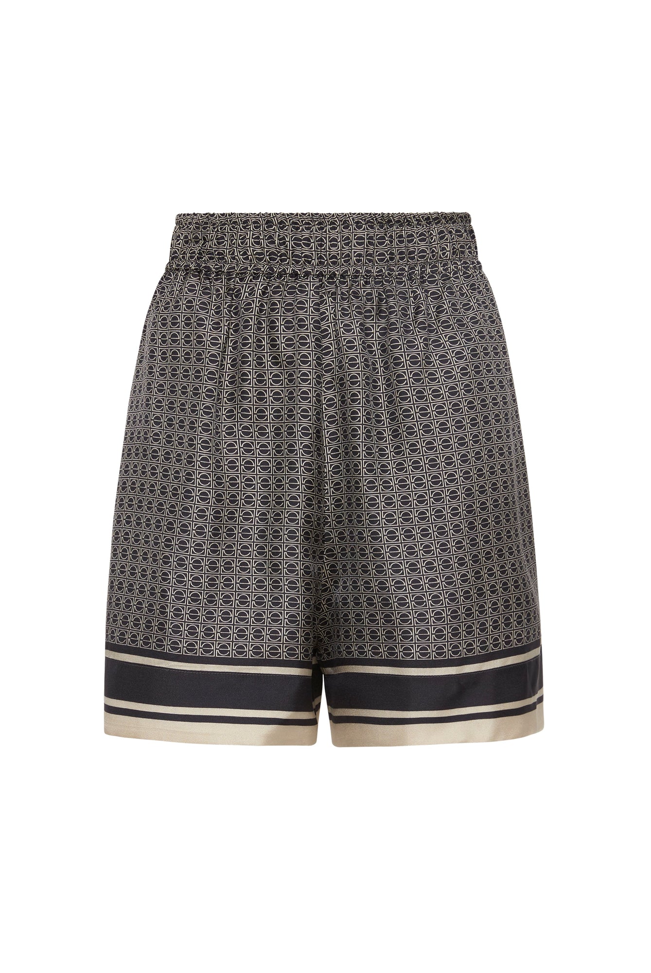 Signat Silk Gathered Shorts | Black/Cream