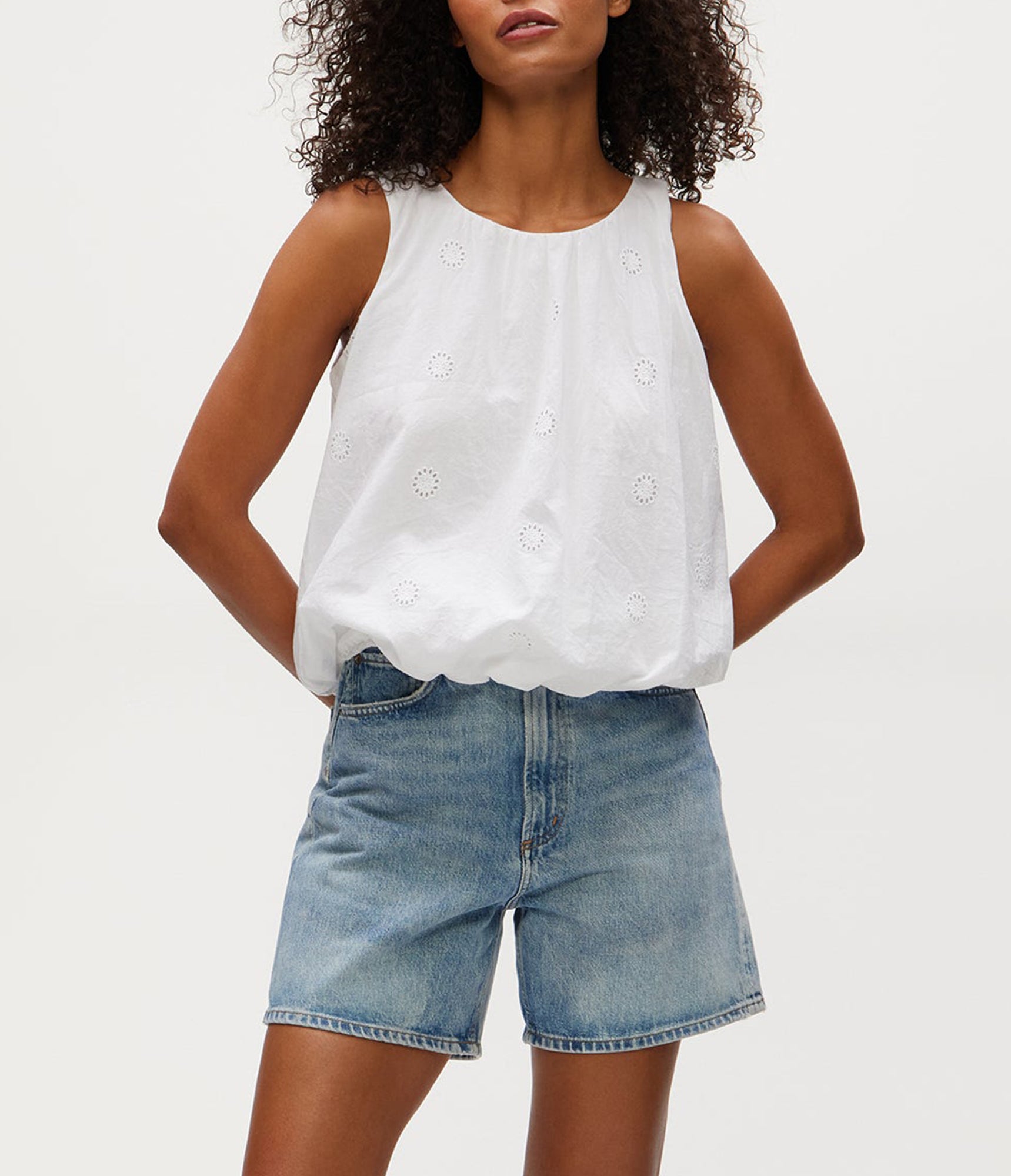 Hazel Eyelet Bubble Top | White