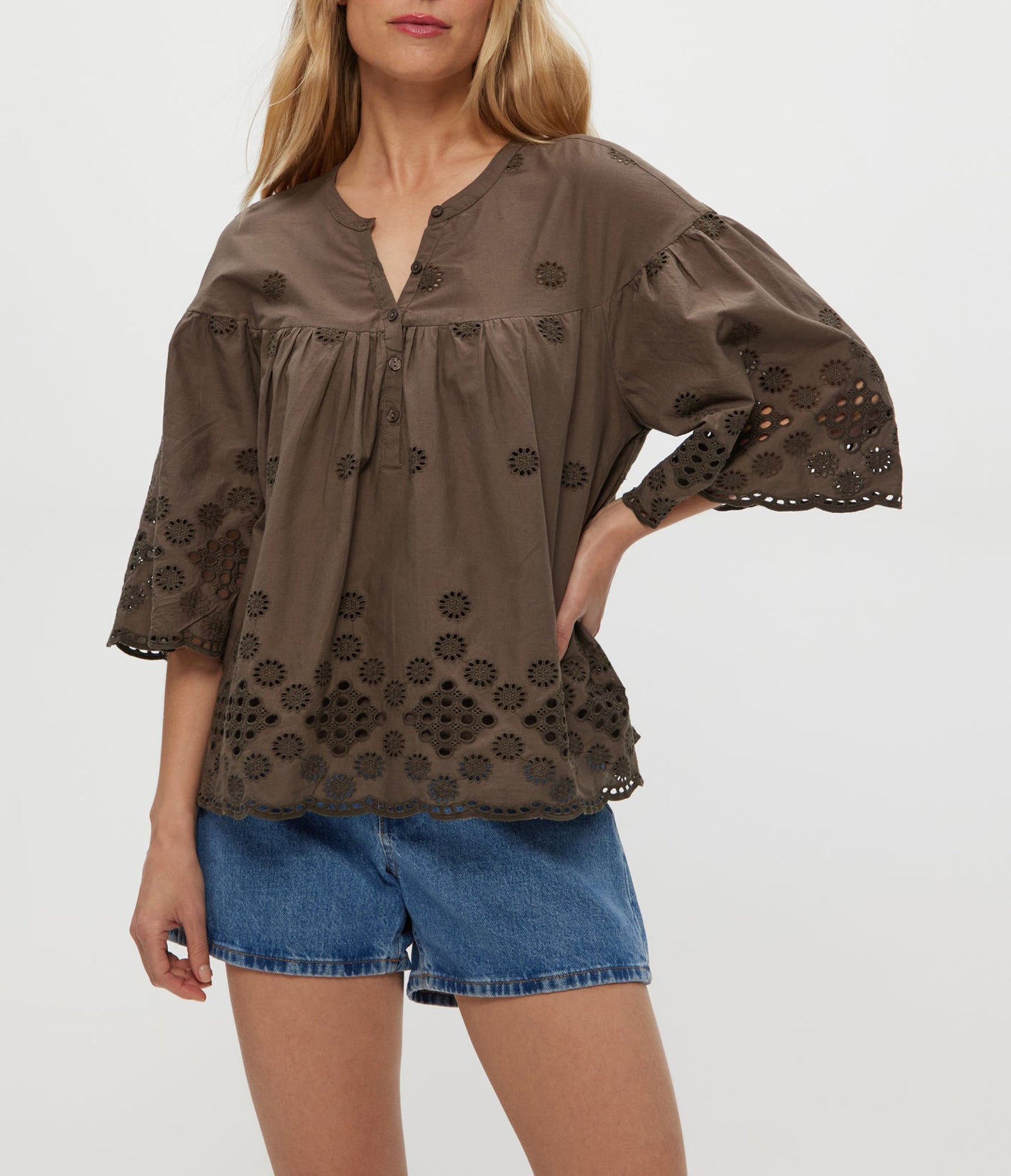 Gloria Eyelet Flutter Top | Kalamata