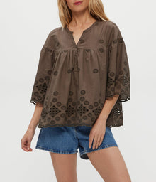 Gloria Eyelet Flutter Top | Kalamata