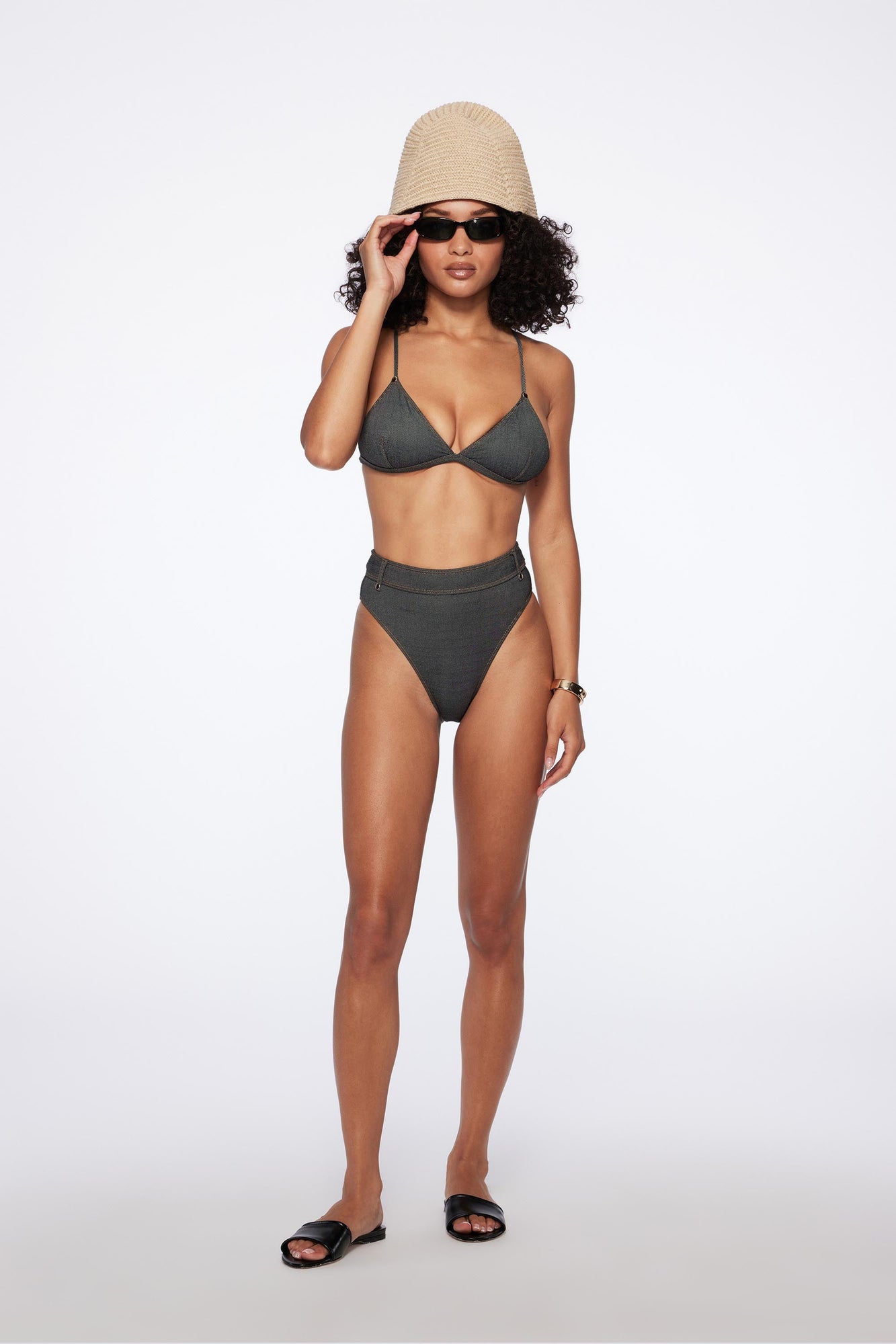 Raw Denim Fixed Triangle Top | Black Denim