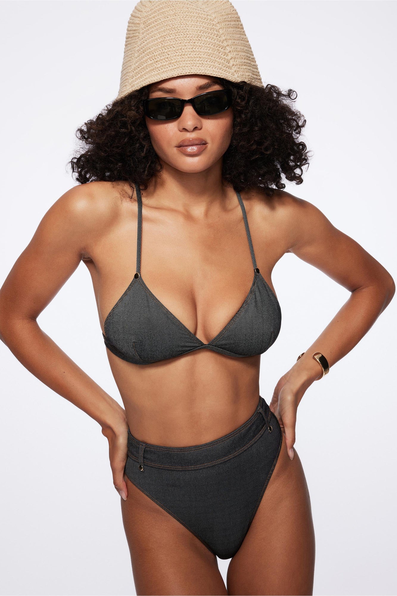 Raw Denim Fixed Triangle Top | Black Denim