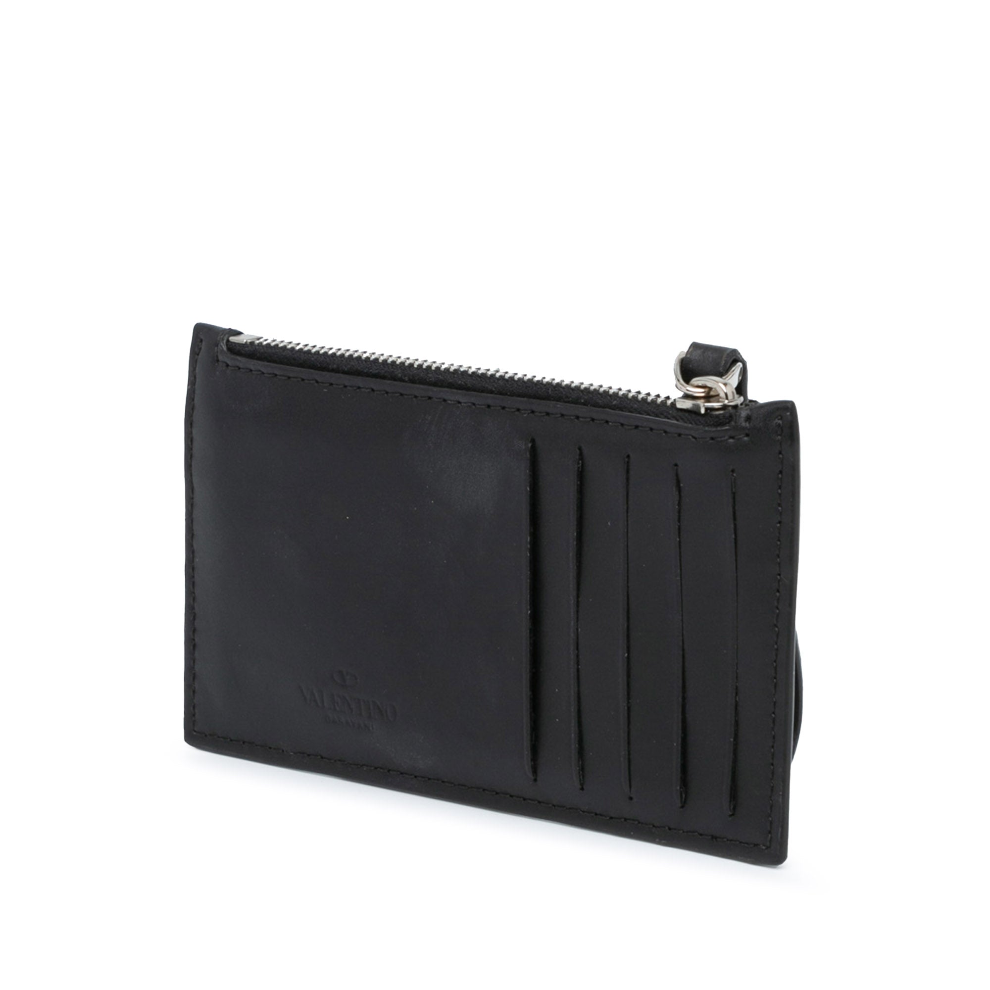 Valentino | Pre-Owned Leather VLTN Zip Card Holder | Black