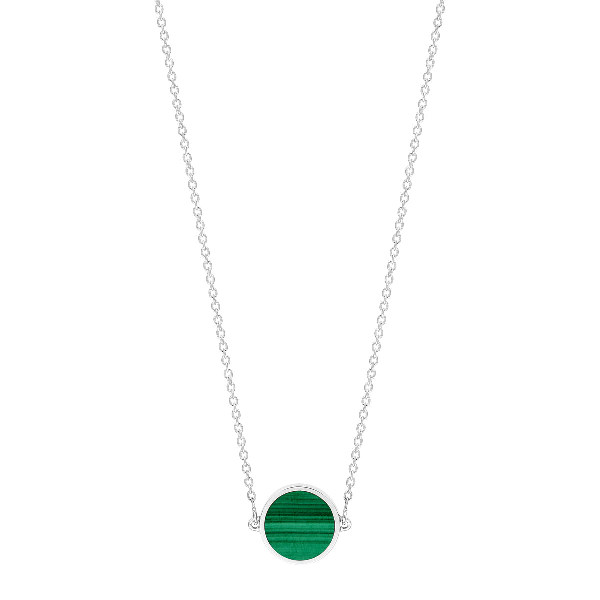 Mini Ever Malachite White Gold Disc Necklace | 18K White Gold