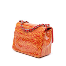 Chanel | Pre-Owned Mini Square Classic Patent Striped Single Flap | Orange