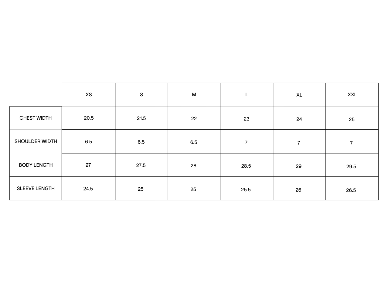 Product size guide