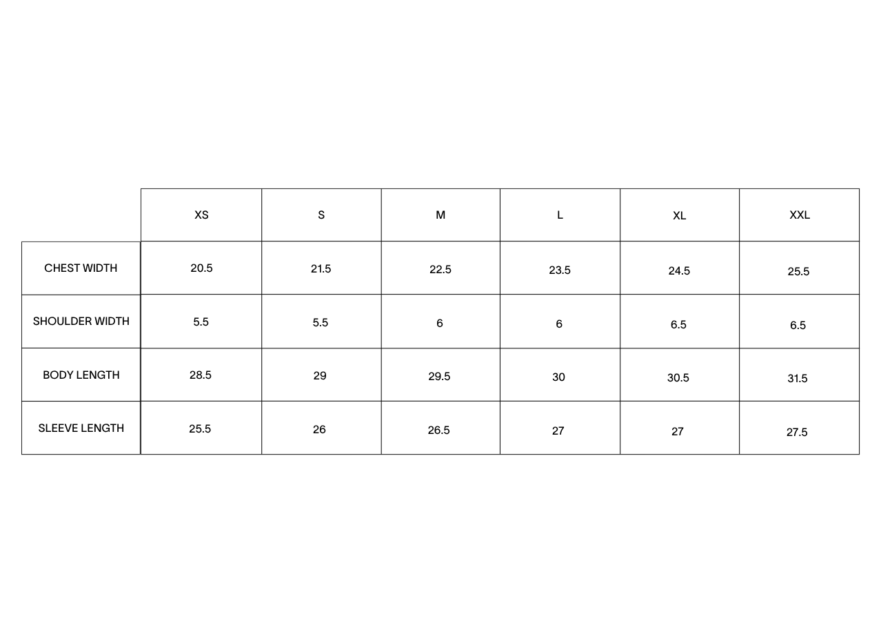 Product size guide