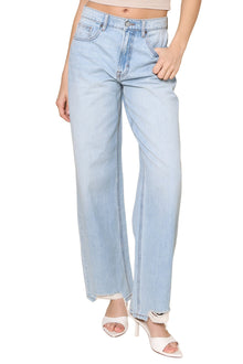 Hidden | Medium Light Wash Distressed High Rise Straight | Blue