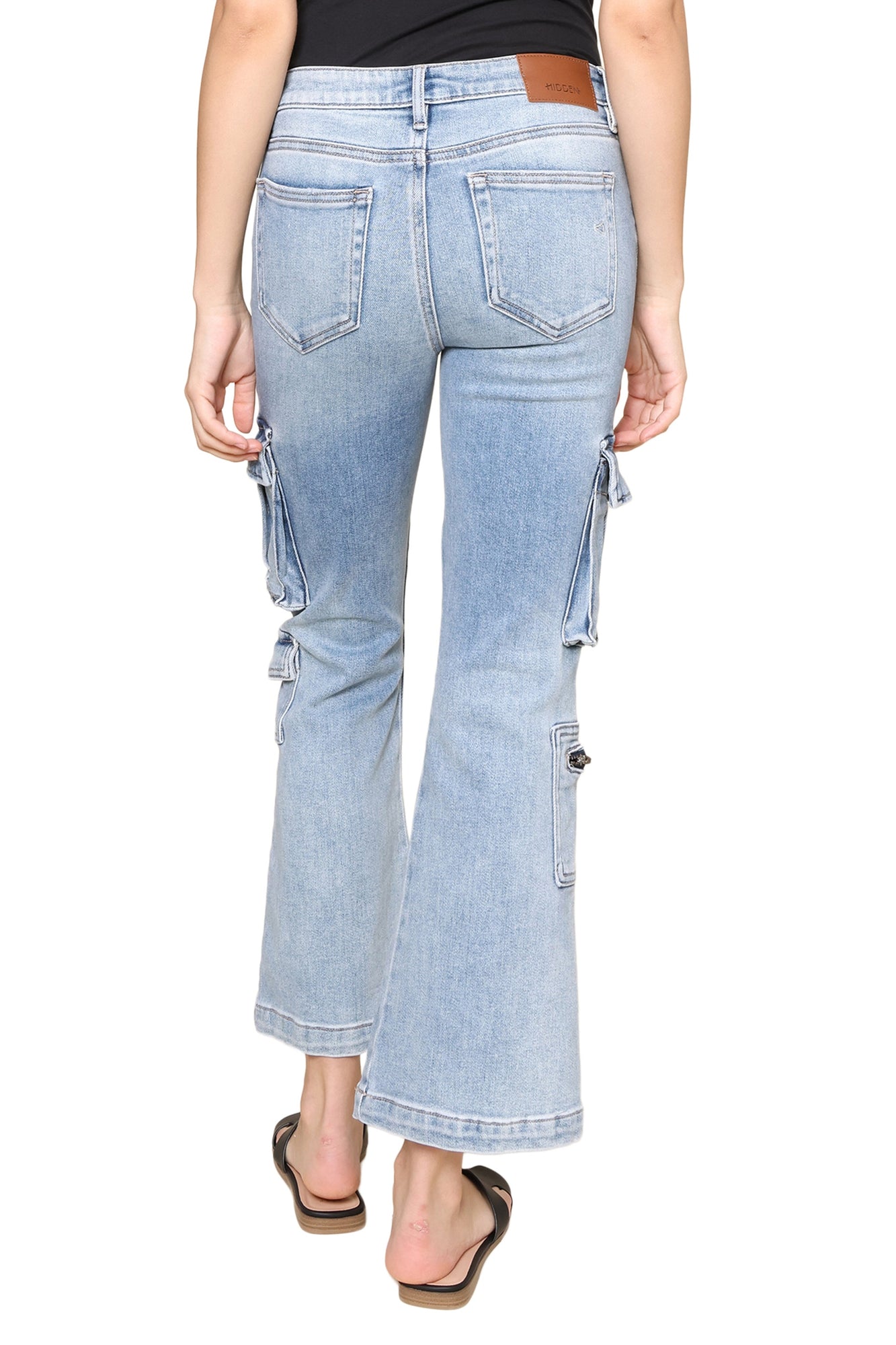 Hidden | Medium Wash High Rise Cargo Jeans | Blue