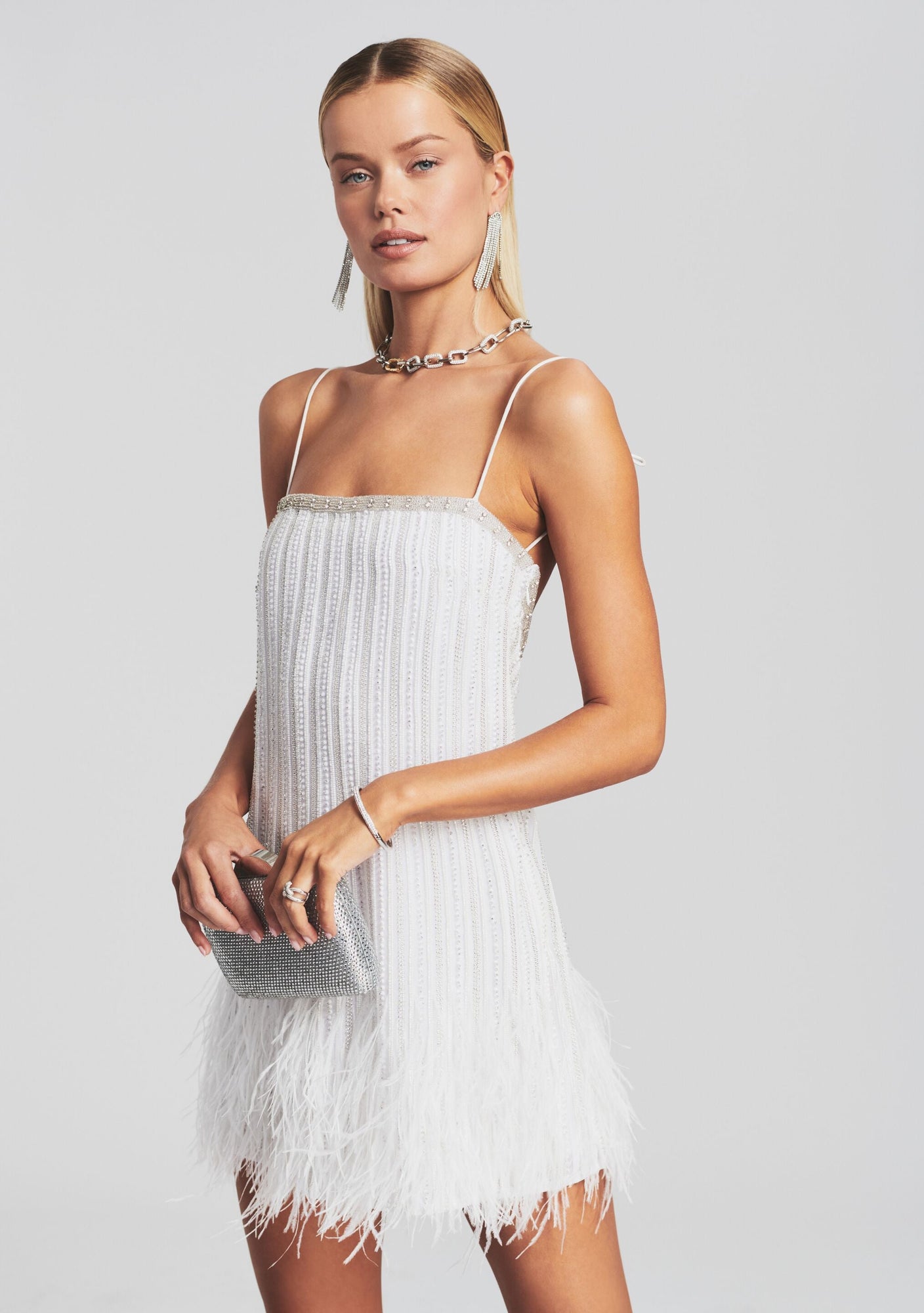 Rubina Sequin Feather Dress | White