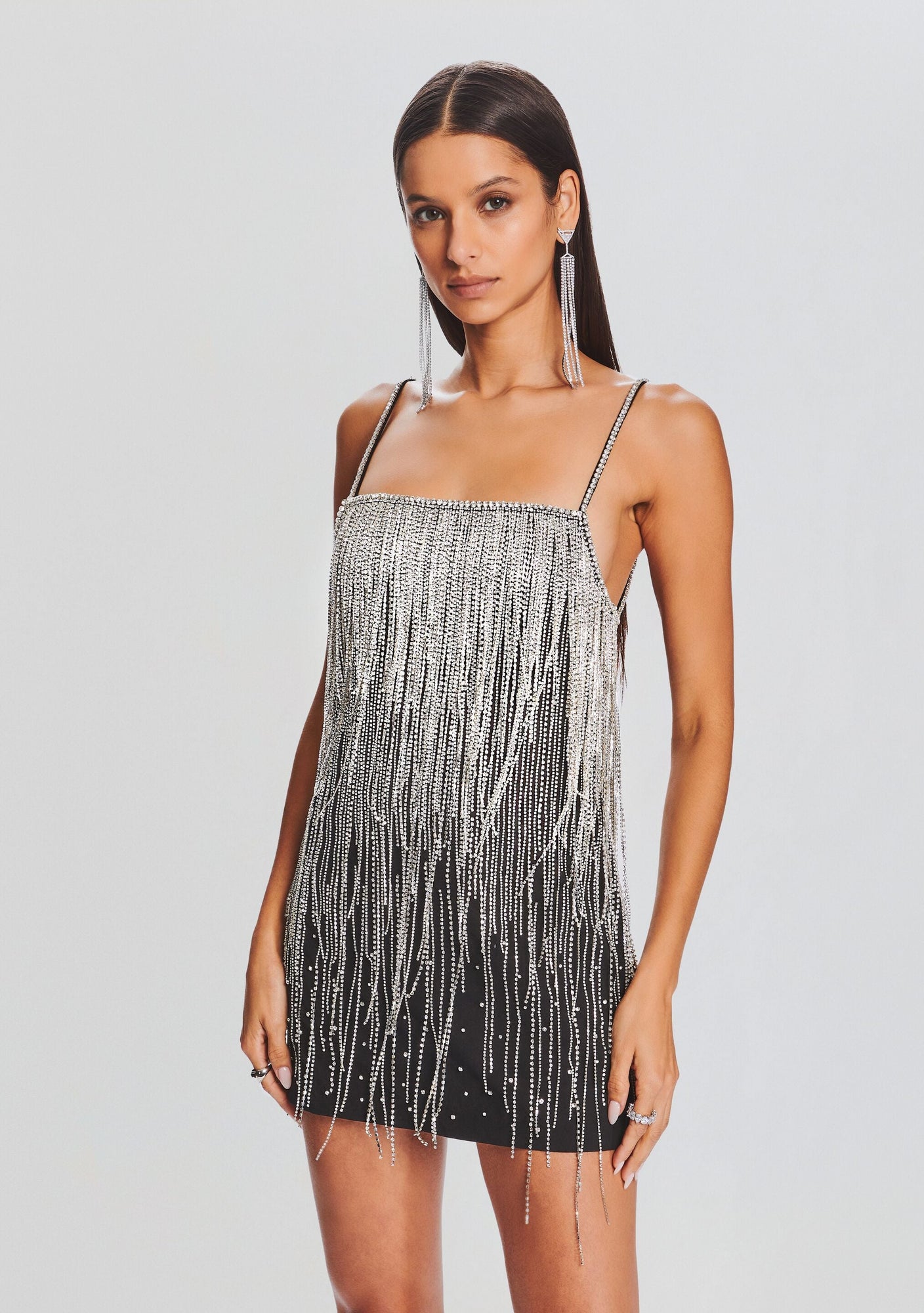 Juliette Embellished Fringe Dress | Black/Silver