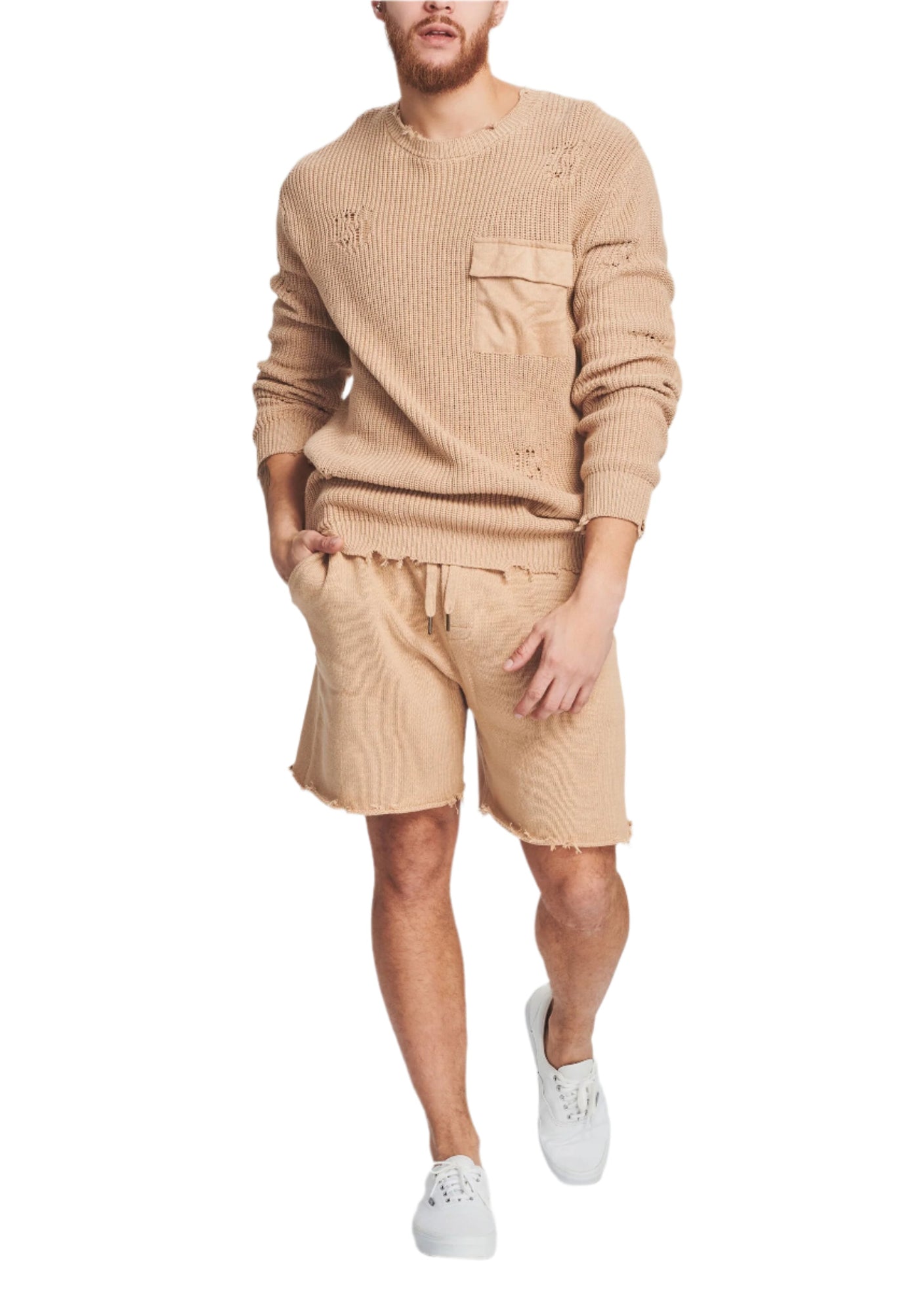 Unisex | Devin Sweater | Tan Distress