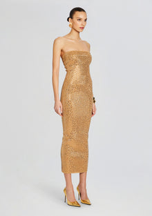 Boa Embellished Knit Dress | Iridescent Gold