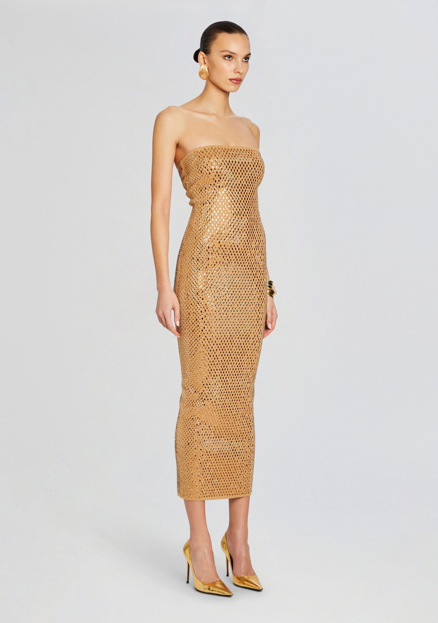 Boa Embellished Knit Dress | Iridescent Gold