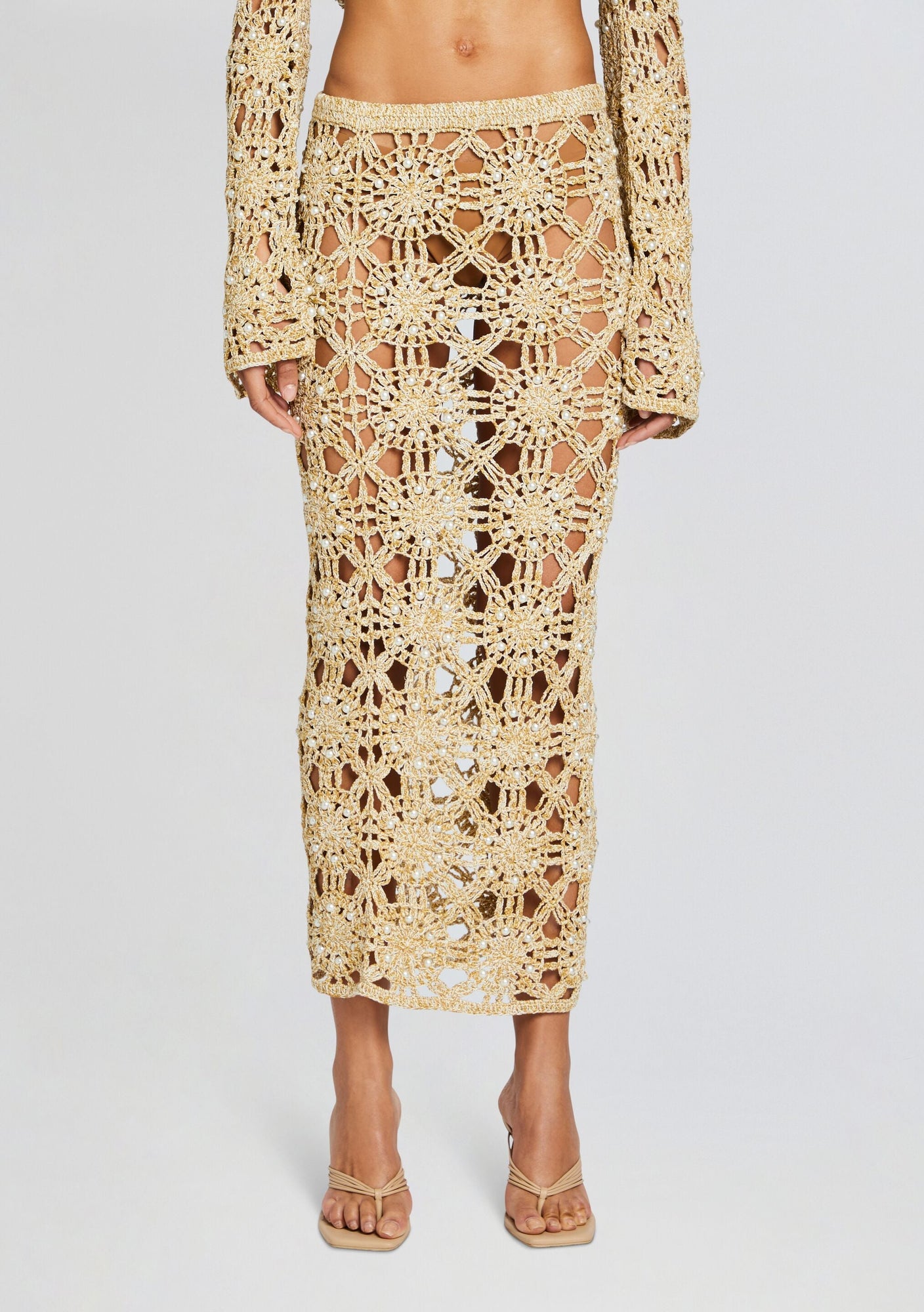 Sofie Knit Crochet Skirt | Metallic Gold