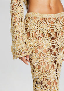 Sofie Knit Crochet Skirt | Metallic Gold