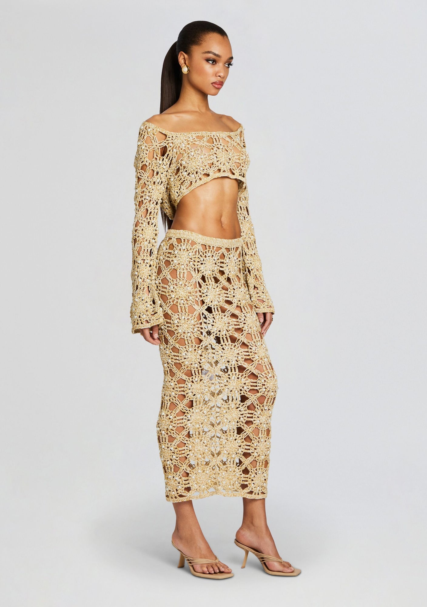 Sofie Knit Crochet Skirt | Metallic Gold