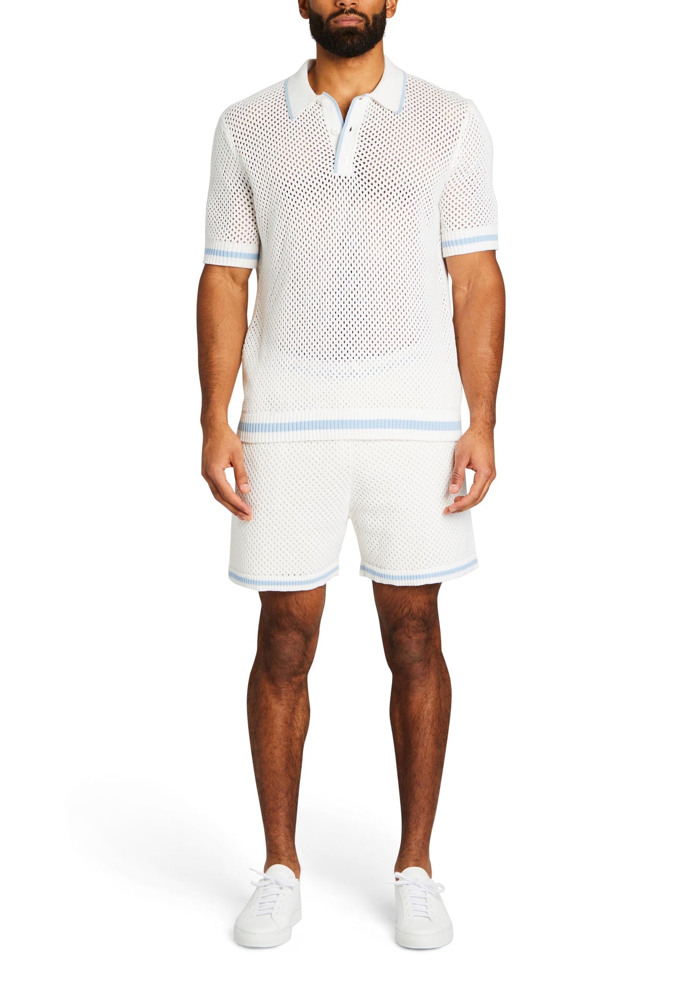 Mens | Zane Crochet Polo | White/Blue