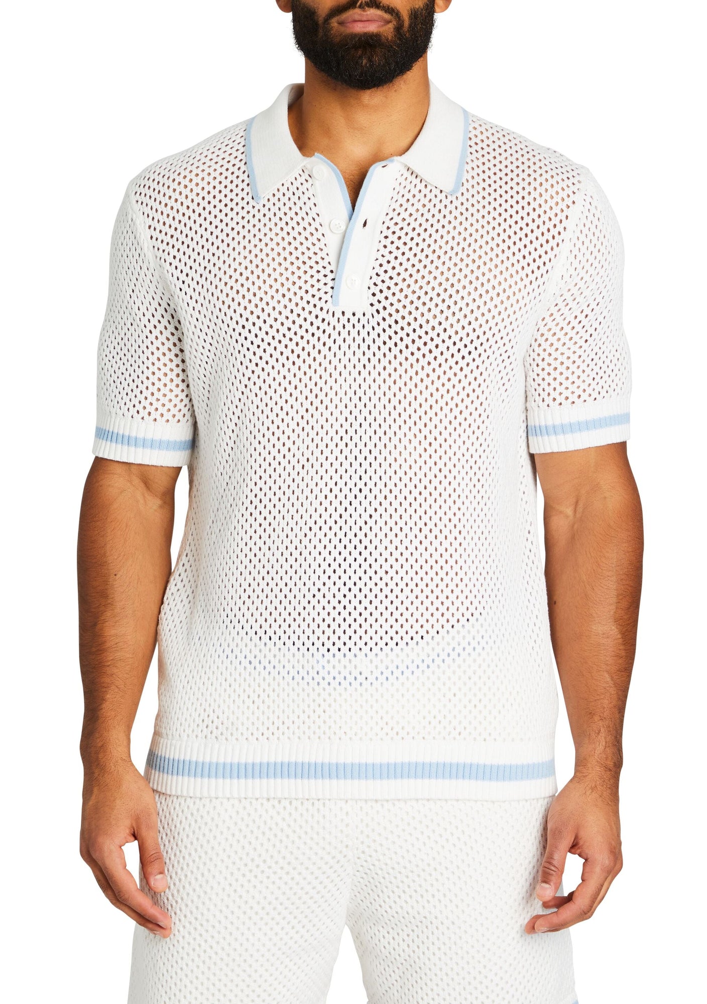 Mens | Zane Crochet Polo | White/Blue