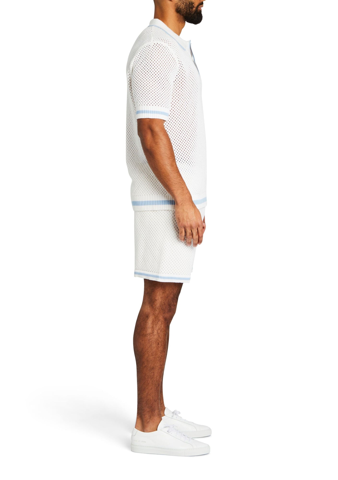 Mens | Zane Crochet Polo | White/Blue