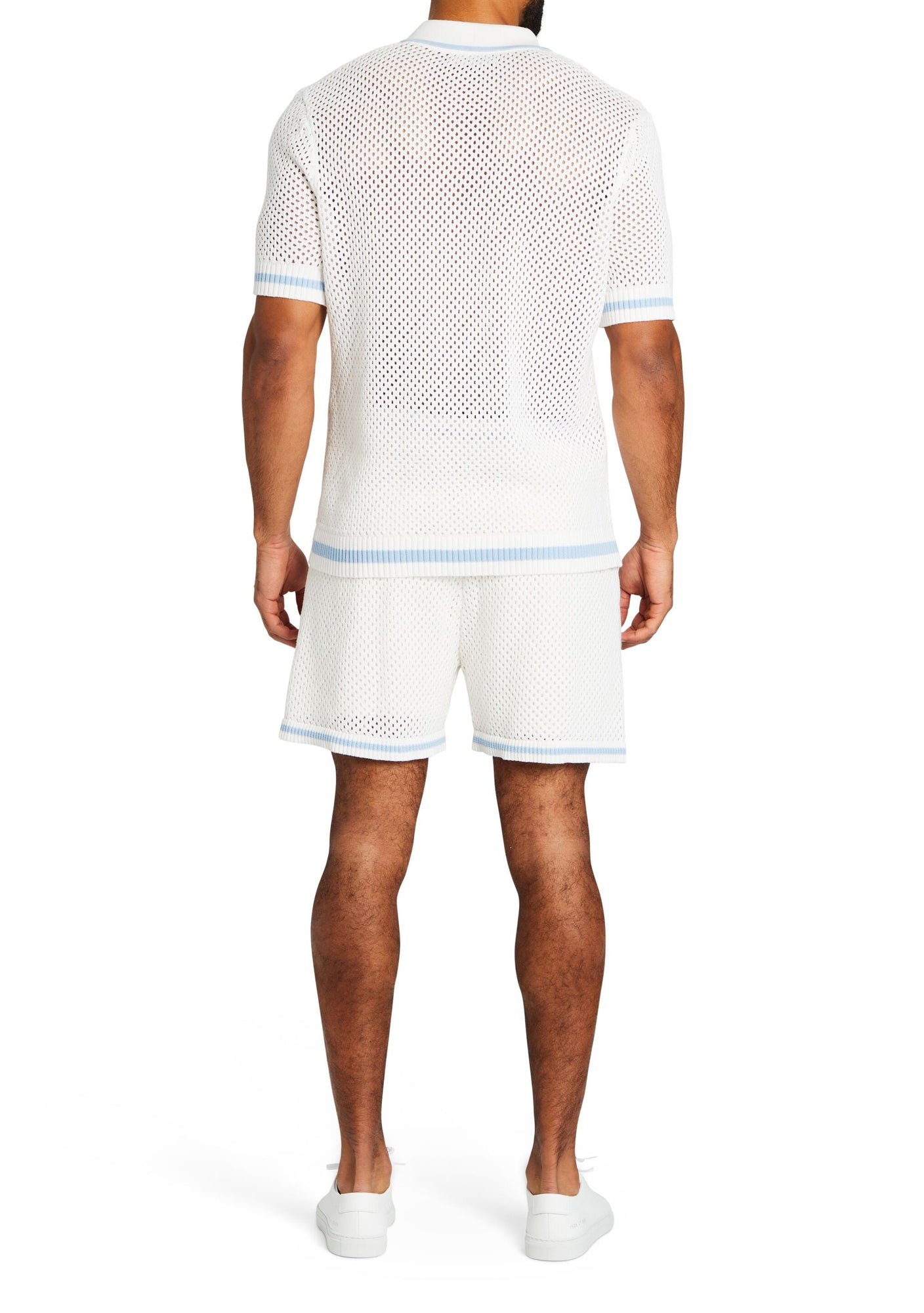 Mens | Zane Crochet Polo | White/Blue