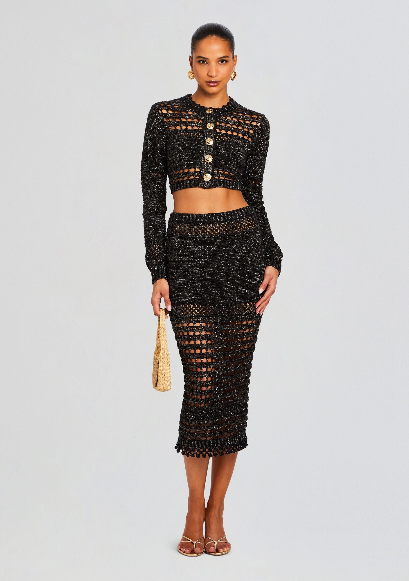 Raya Knit Crochet Skirt | Black/Gold