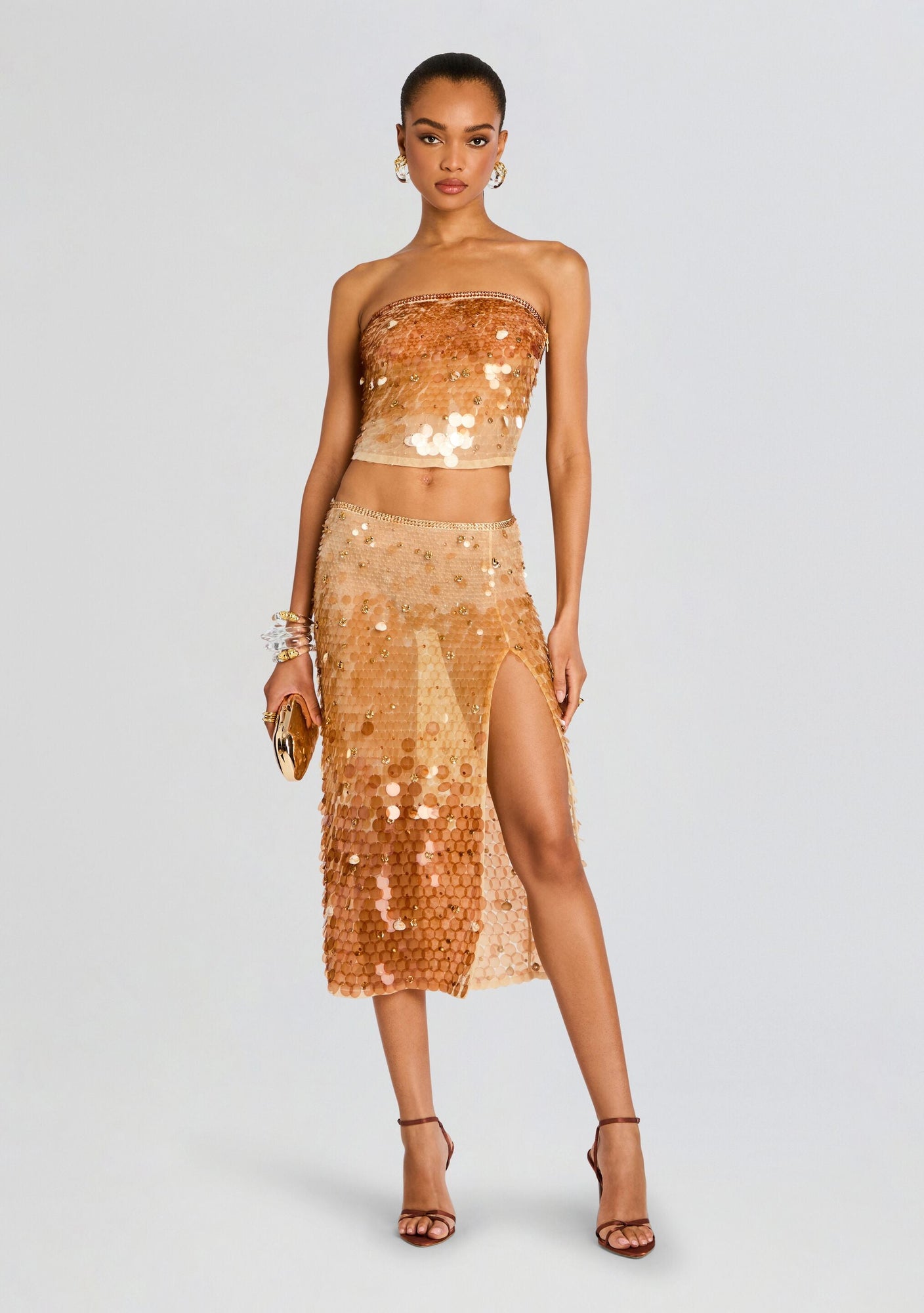 Nellie Sequin Skirt | LightChampagne/Brown