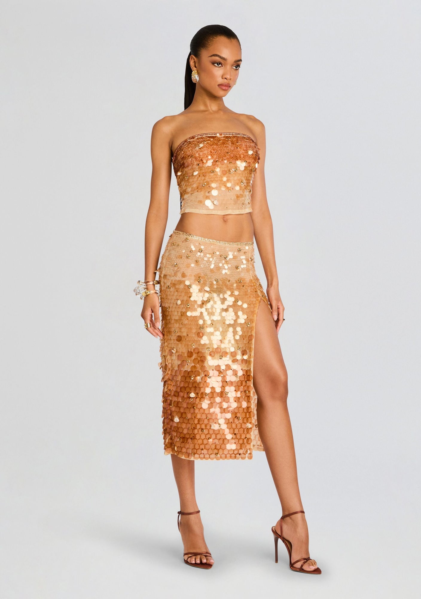 Nellie Sequin Skirt | LightChampagne/Brown