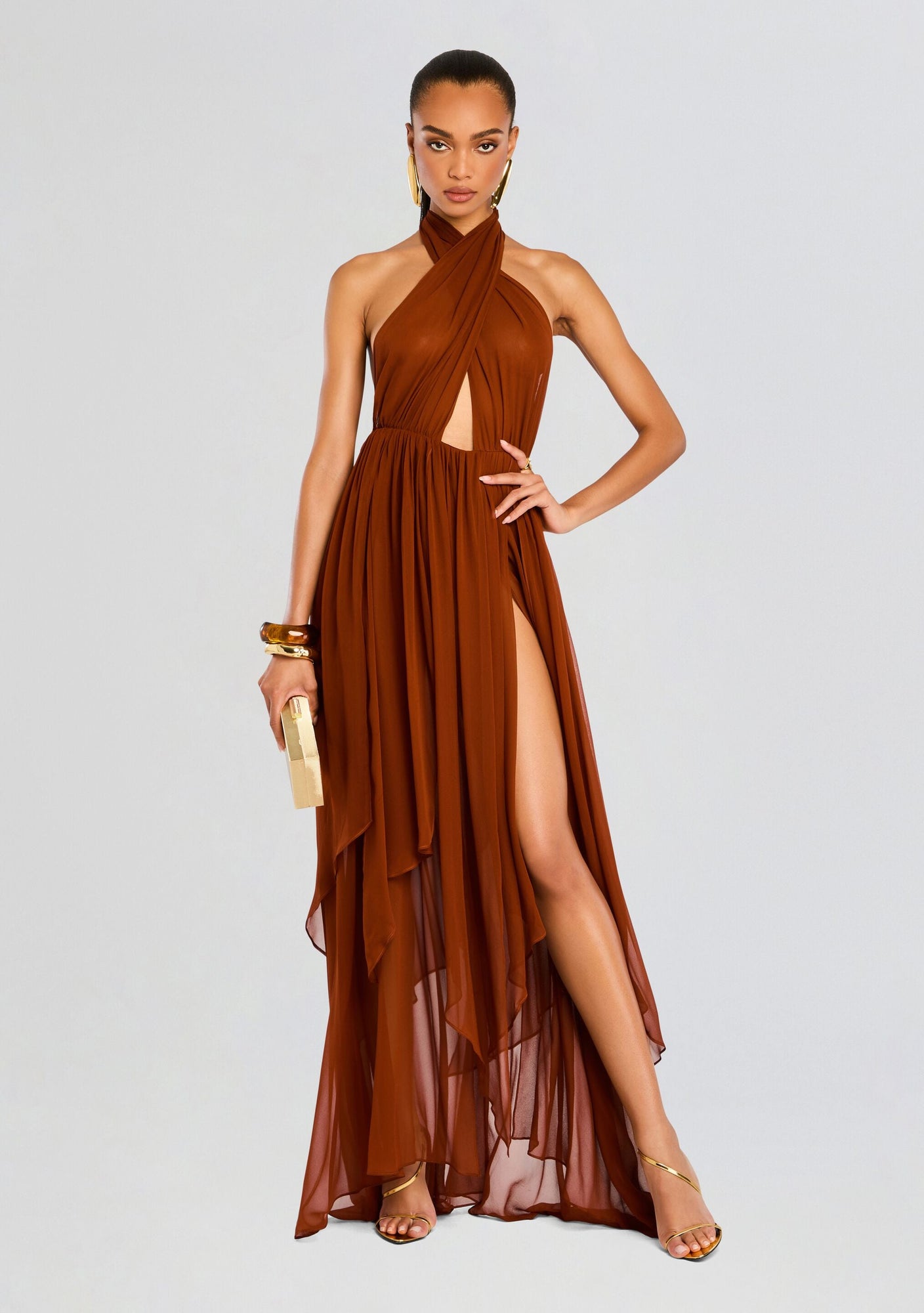 Ina Silk Chiffon Dress | Caramel