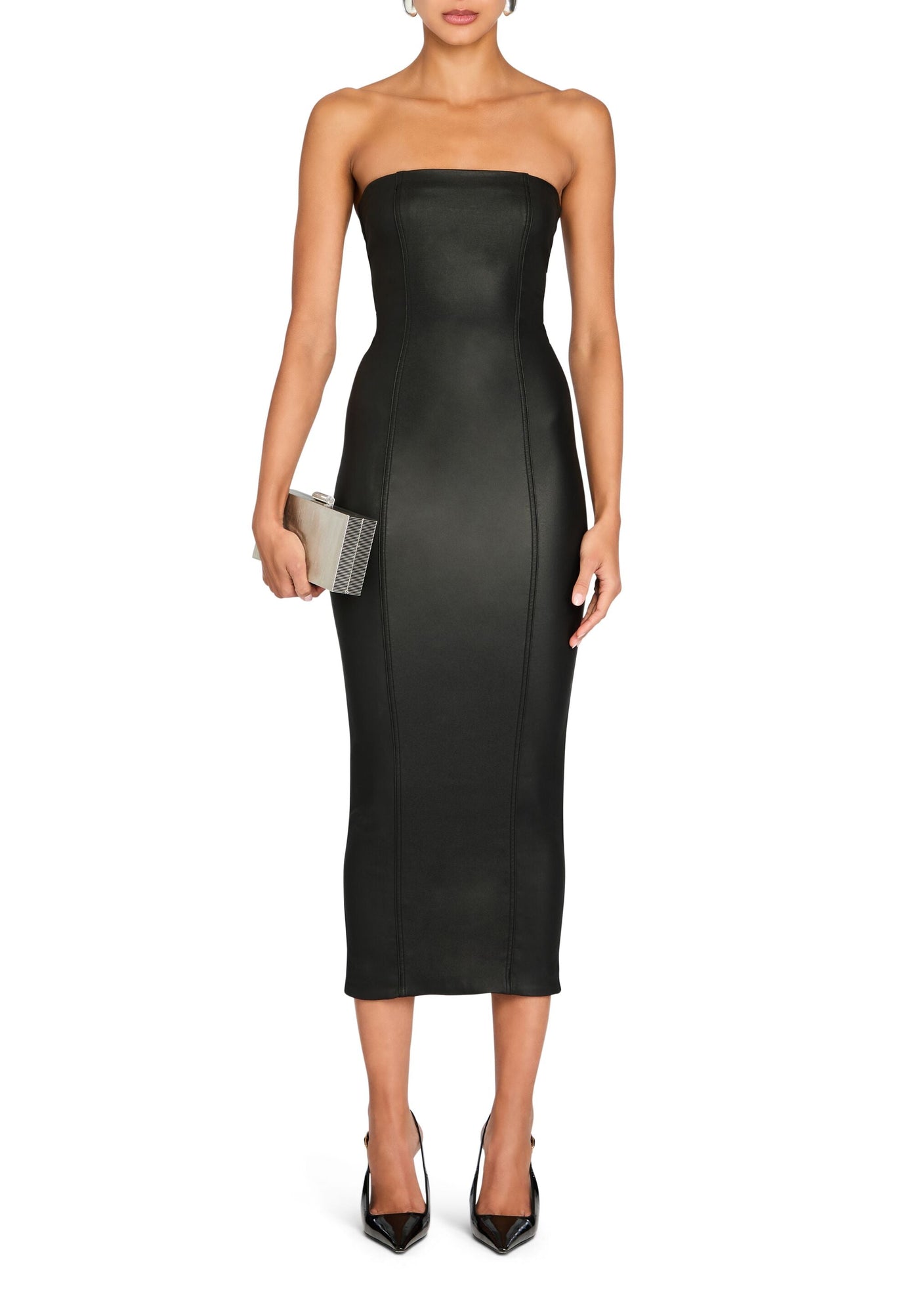 Womens | Adalaide Coated Denim Midi Dress | Coated Black