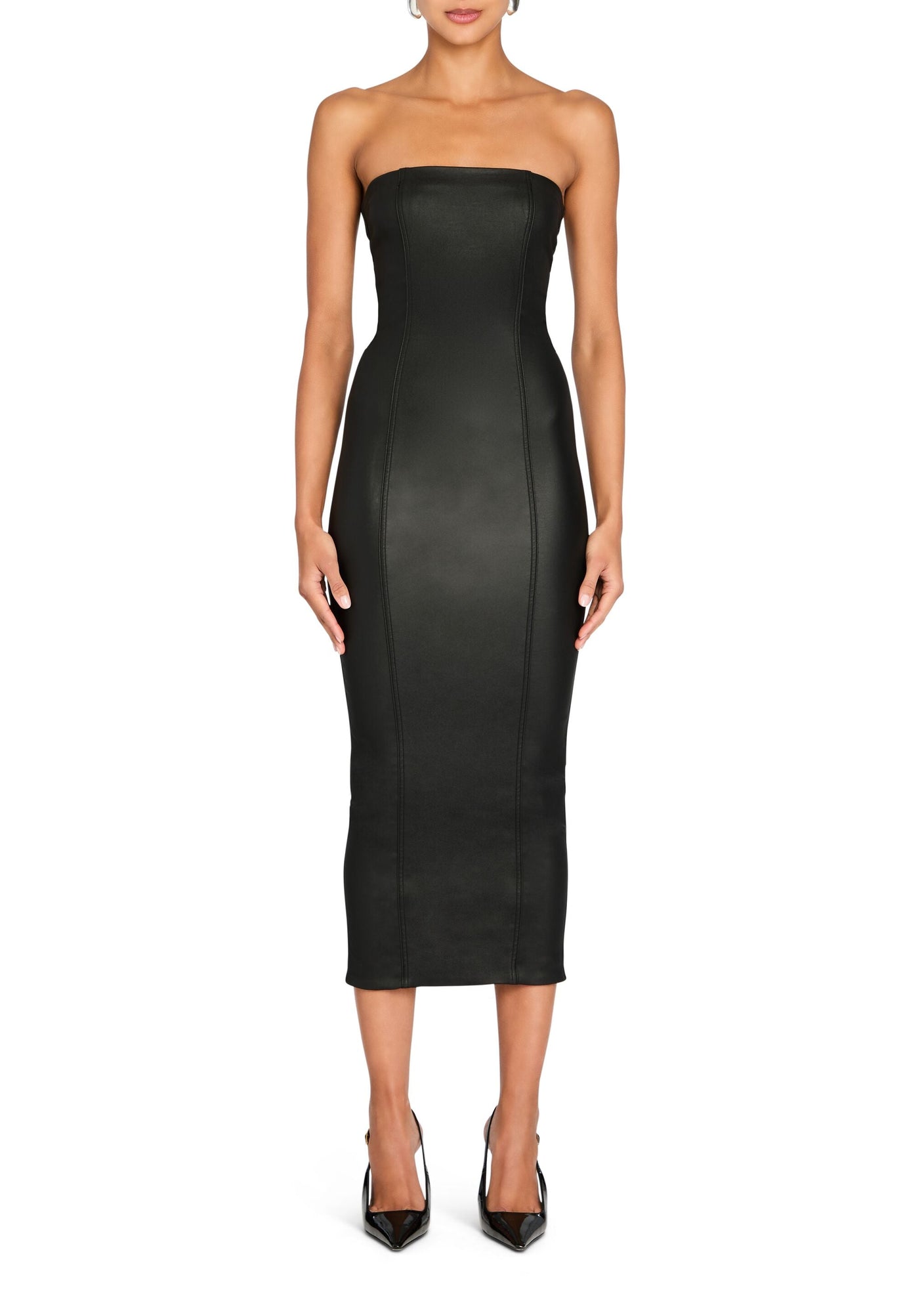 Womens | Adalaide Coated Denim Midi Dress | Coated Black