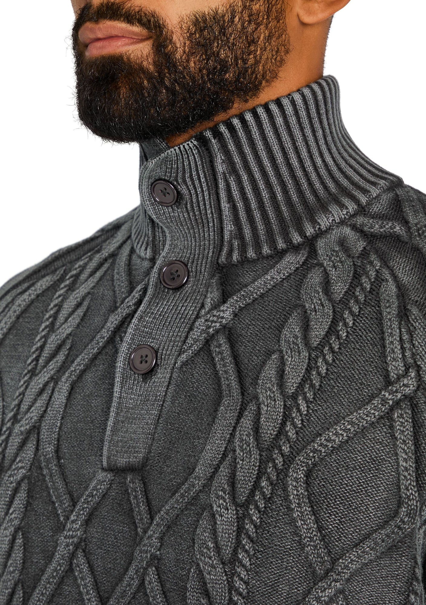 Mens | Lucas Acid Cable High Neck Sweater | Black Washed