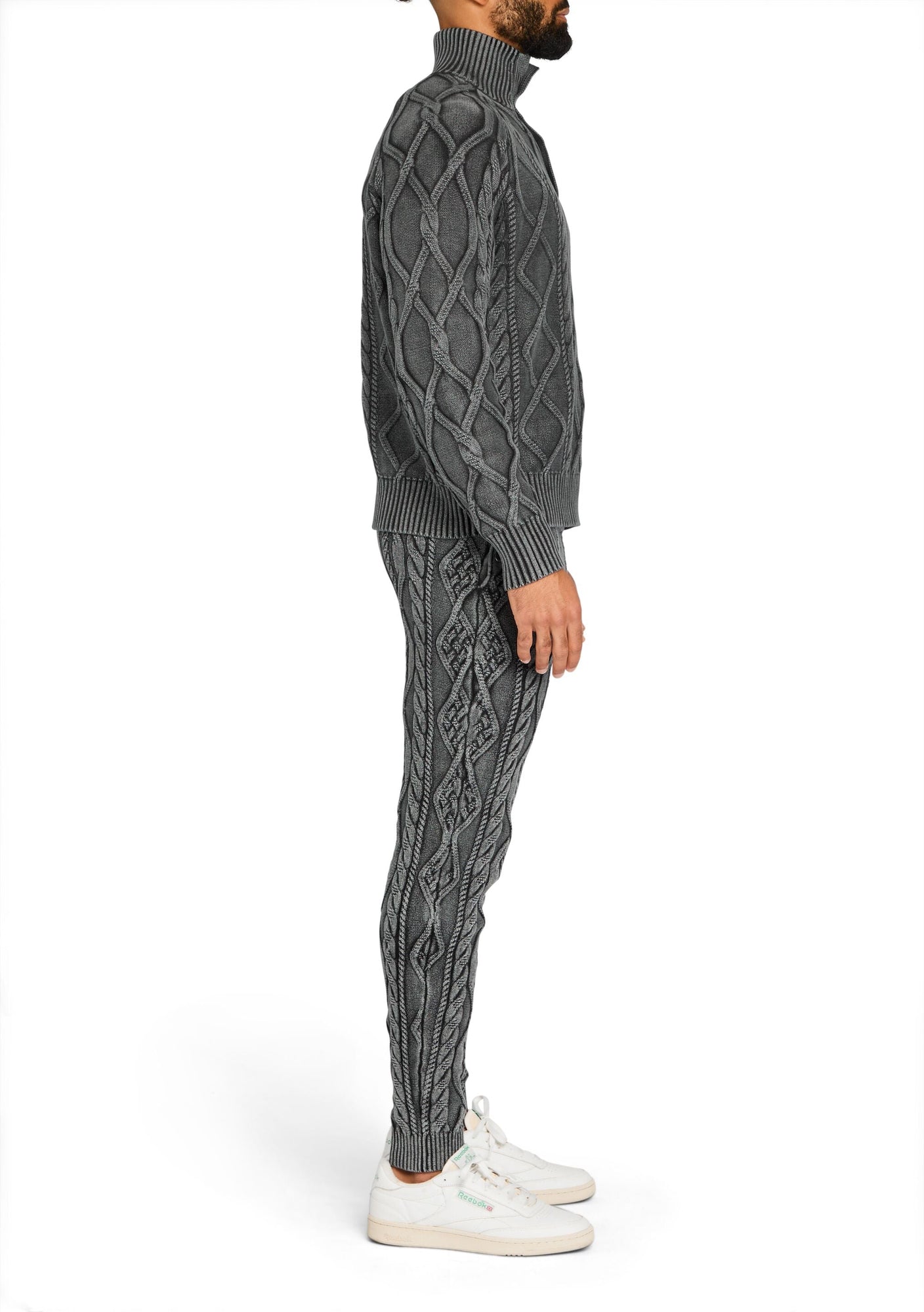 Mens | Lucas Acid Cable High Neck Sweater | Black Washed