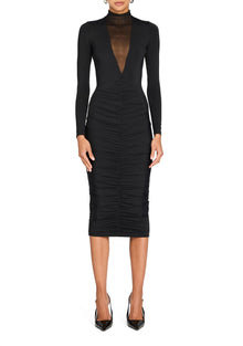 Womens | Priyanka Mesh V-Cut Midi Dress | Black