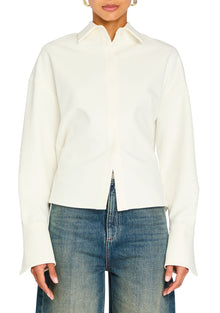 Womens | Rhia Crepe Draped Button Down | Eggshell