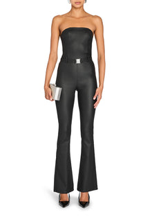 Womens | Vice Coated Denim Slim Flare Jumpsuit | Coated Black