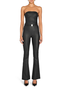 Womens | Vice Coated Denim Slim Flare Jumpsuit | Coated Black