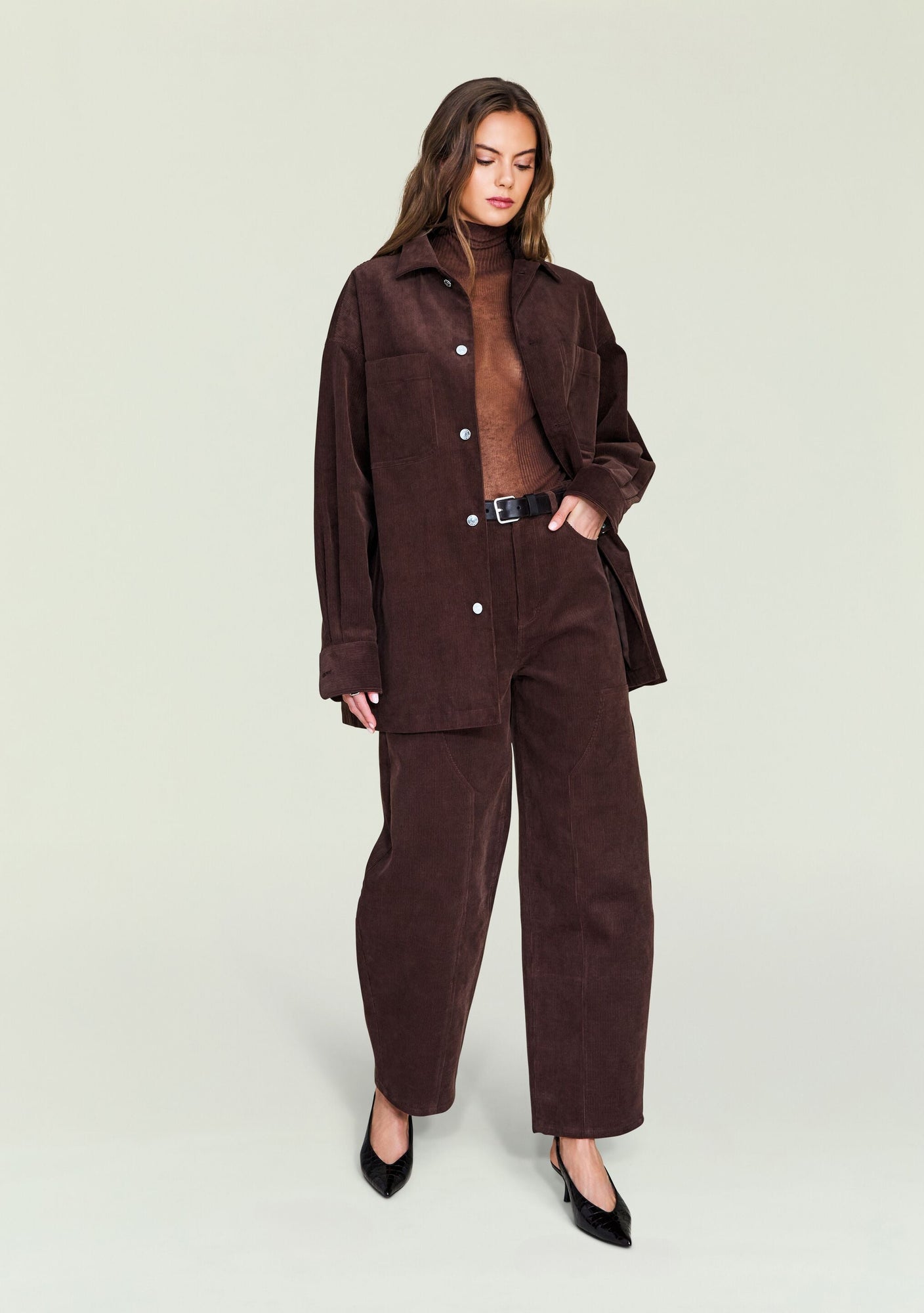 Women | April Corduroy Shacket | Slate Brown