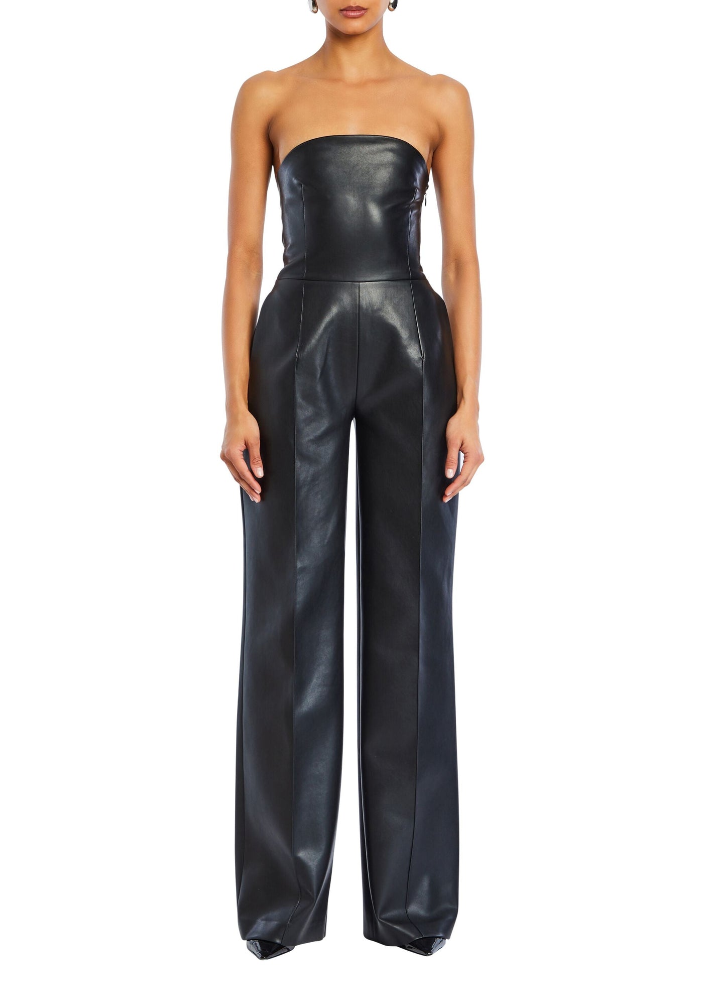 Womens | Zoe Faux Leather Jumpsuit | Black