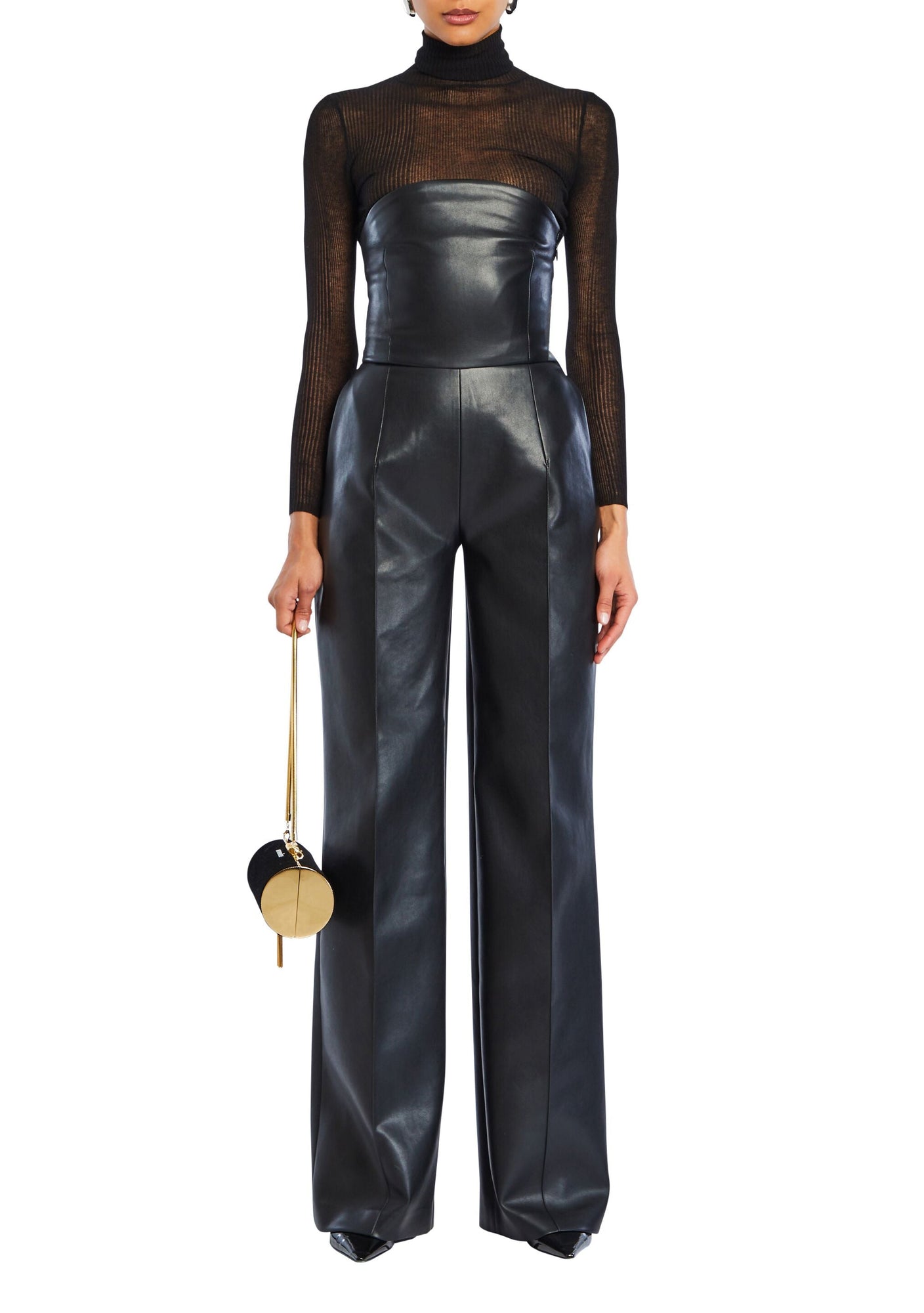 Womens | Zoe Faux Leather Jumpsuit | Black