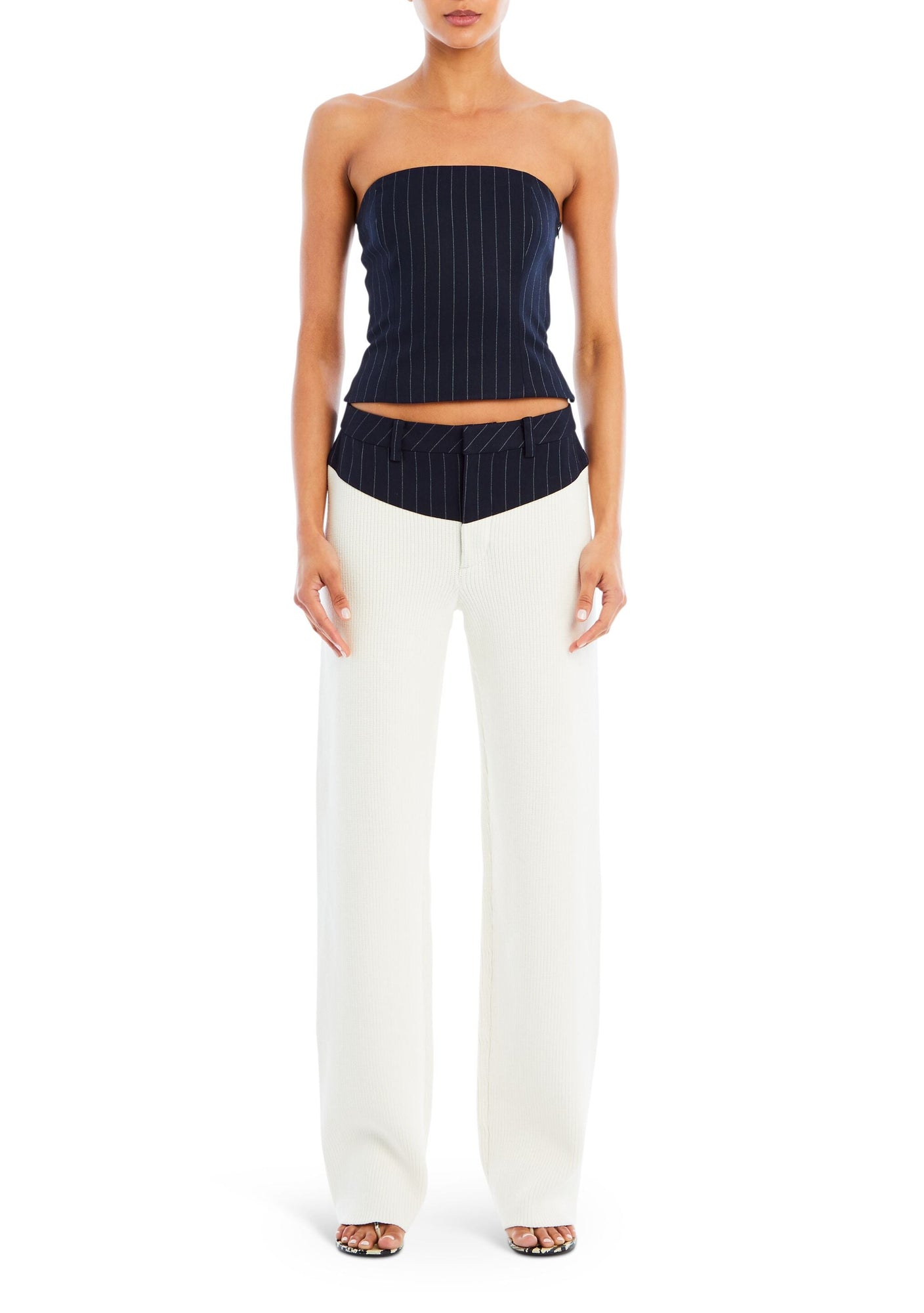 Womens | Shaina Pant | White/Navy Pinstripe